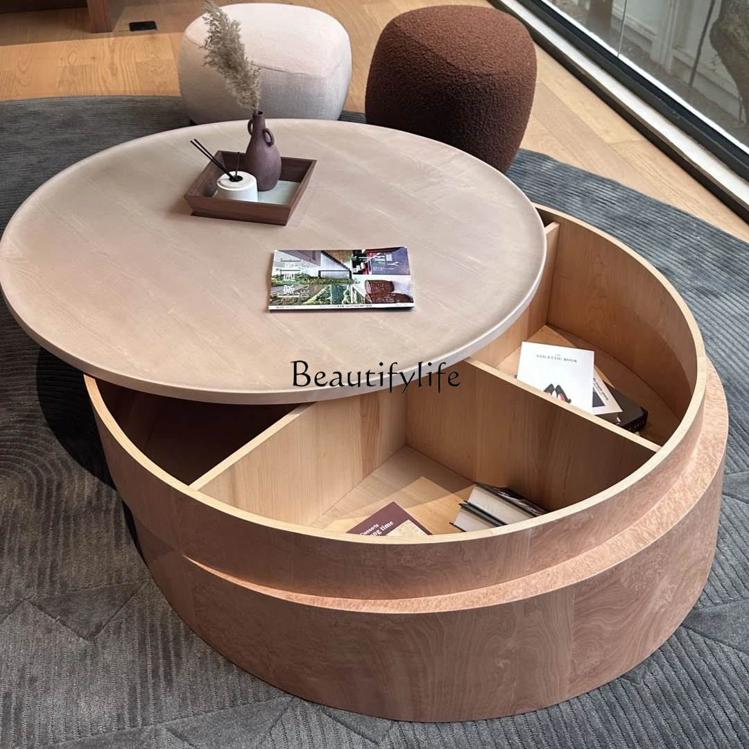 

10*Wabi Sabi Wind Light Luxury Niche Round Living Room Solid Wood Cream Wind Coffee Table