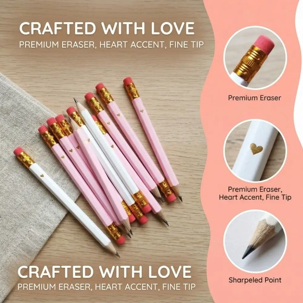 200Pcs Mini Bridal Shower Pencils Pre Sharpened Pocket Size Heart Pencils Short Pencil Portable Half Pencils Bridal Shower Games