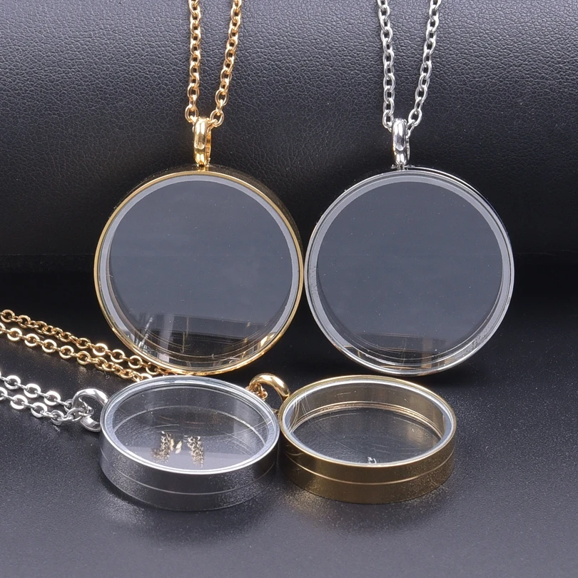 1Pc Stainless Steel Round Glass Memory Picture Medaillon Locket Pendant Women Necklaces Living Relicario Collier Homme Jewelry