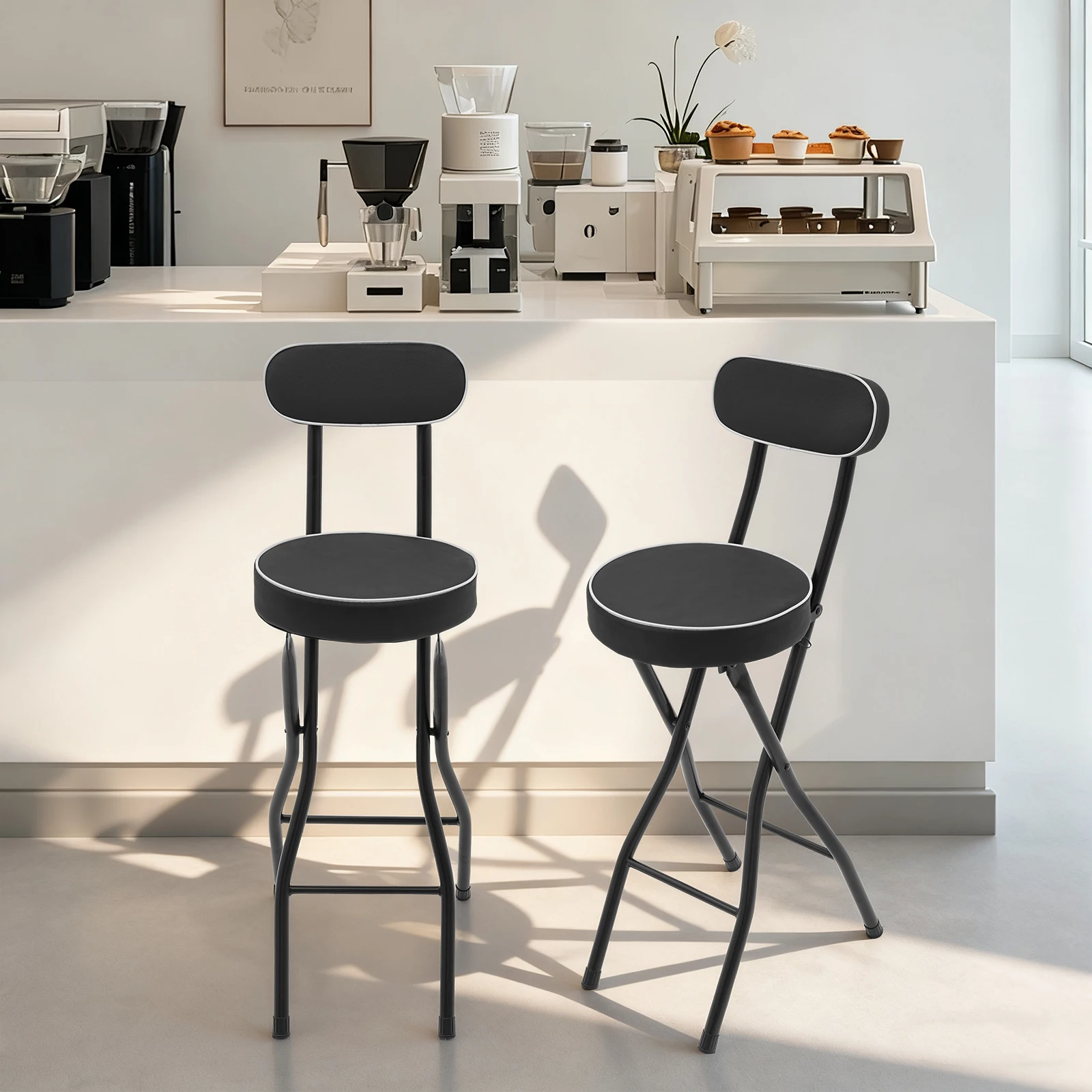 

Folding Stools, Folding Bar Stool W/ Back, 25.6 in Foldable Chairs, Round Counter Height Stool Chair for Camping Shop 2 Pcs