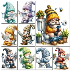 5D DIY Diamond Painting New 2024 Diamond Embroidery Gnome On The Toilet Newspaper Mosaic Jewelry Cross Stitch Home Decoration