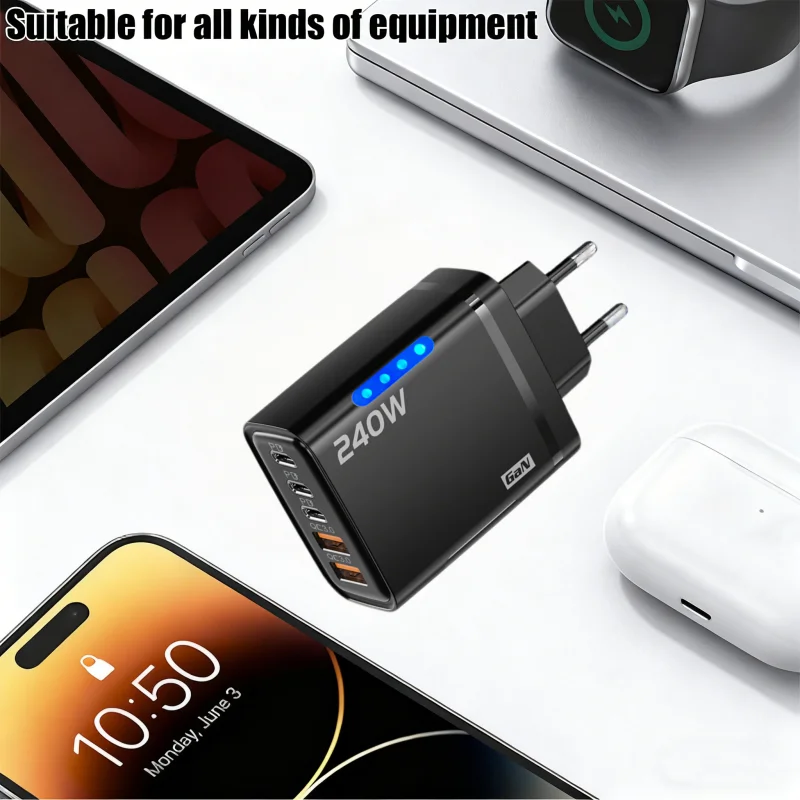 240W 5 in 1 GaN Desktop Charger For IPhone 16 15pro Laptop Samsung Fast Charging Adapter 120w Type To TypeC Cable Charger - view 2