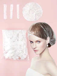 100pc Disposable shower cap, transparent plastic strip waterproof, enlarged and thickened beauty and hair cap for hotels