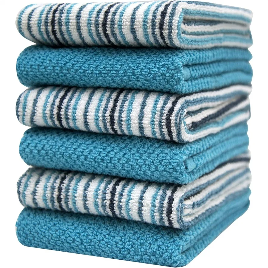

Kitchen Towels 16x 26 6 Pack Large Cotton Kitchen Hand Towels Dish Towels Popcorn Stripe Design 430 GSM Highly Absorbent Tea To