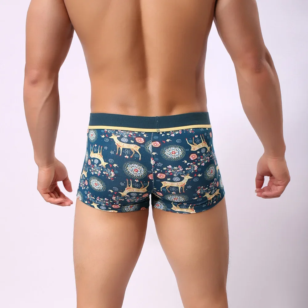 Boxer taille moyenne Elk coloré de Noël pour hommes, jeune U, poudres convexes, pantalon Aro, adolescent, sexy, astronomique, Lignerie, culotte Genci