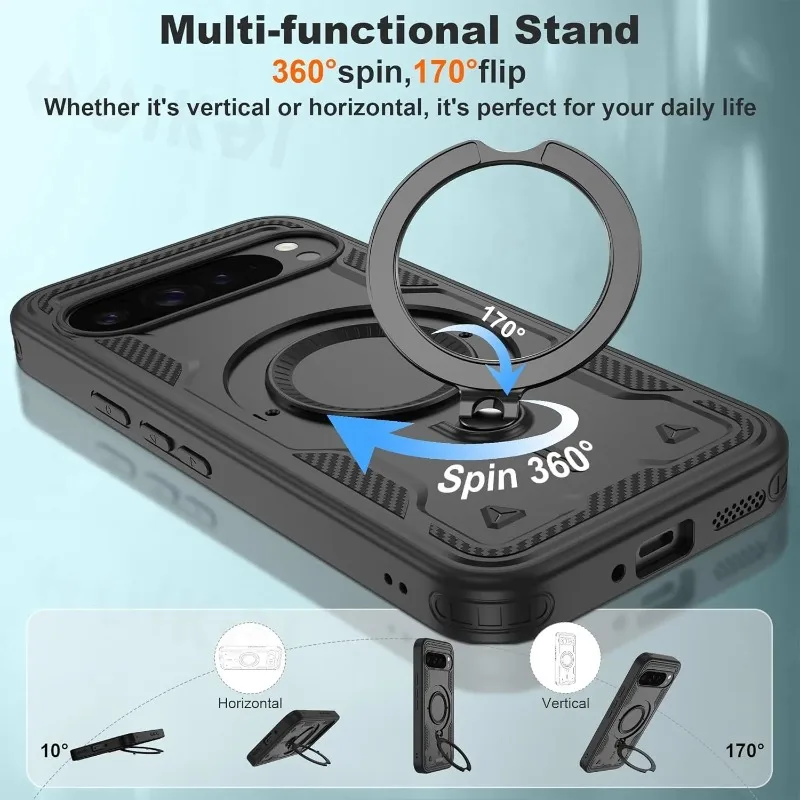 سيارة بريميوم 360 ° تدوير قوس درع الحالات الهاتف لجوجل بكسل 10 9 برو XL 9A قطرة برهان المغناطيسي شحن حامي غطاء