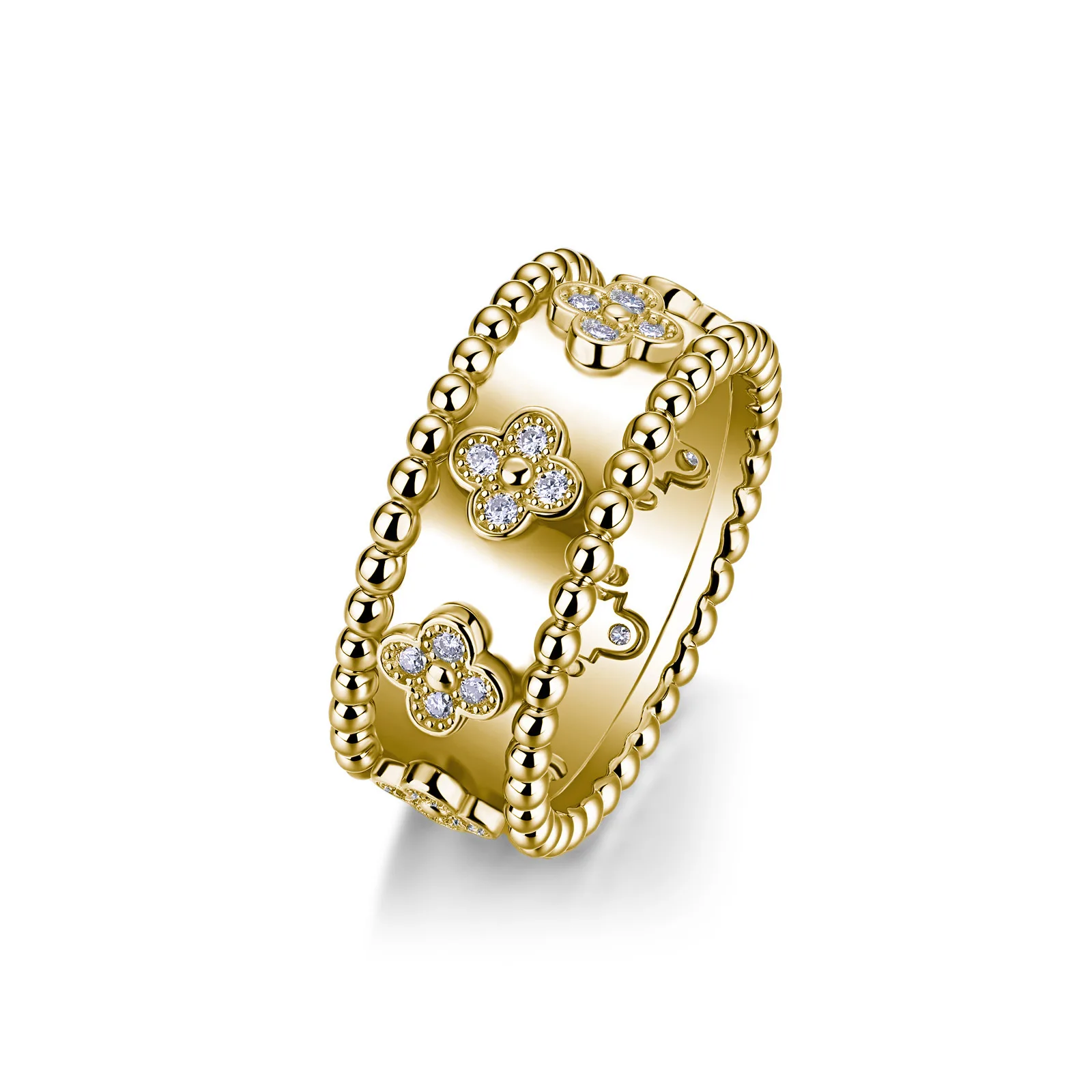 

Full Paved Moissanite Three Leaf Clover Ring S925 Silver Certified Sparkling High End Luxury Ring for Her Wedding Party Gift