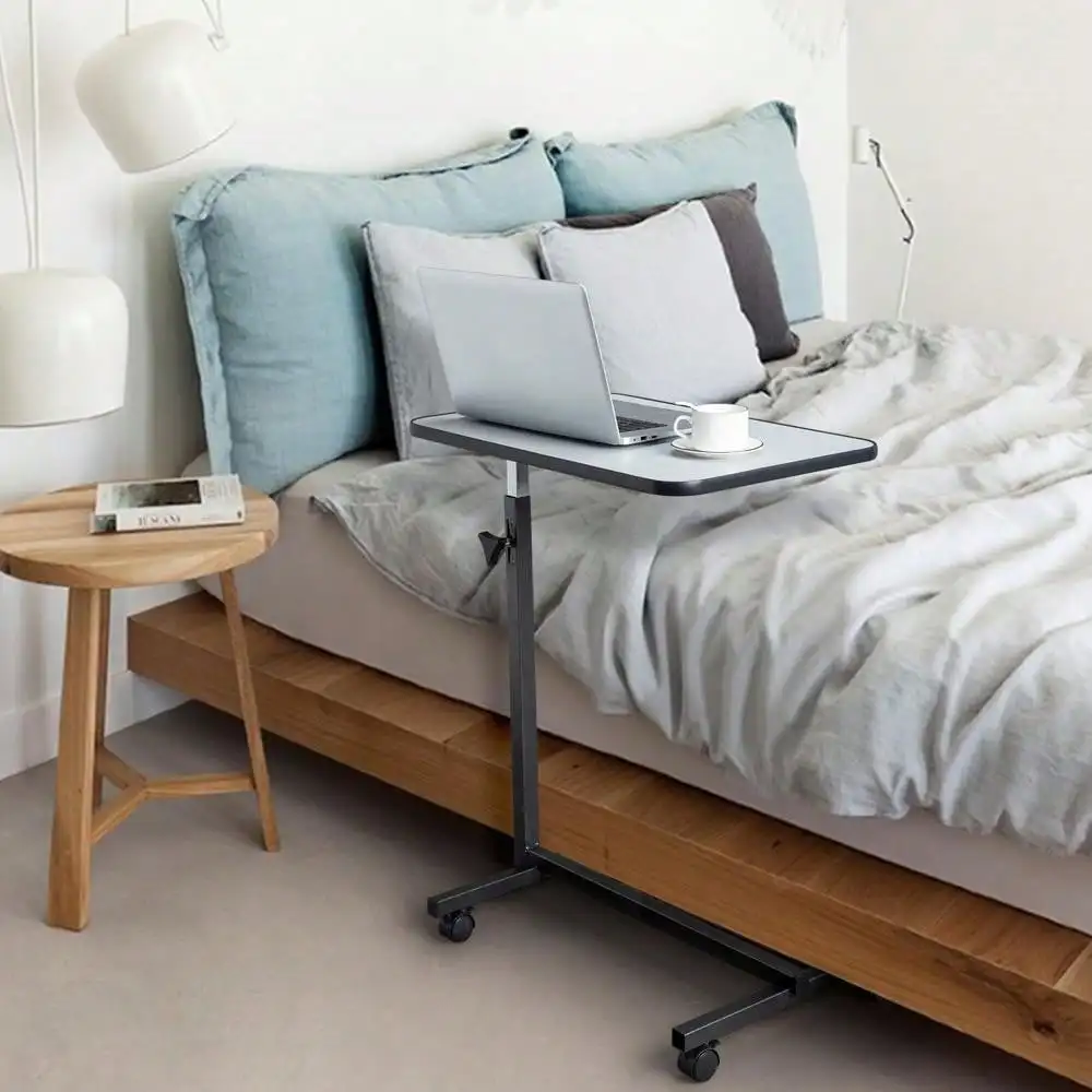 Adjustable Overbed Bedside Laptop Table with Wheels Movable Hospital Home