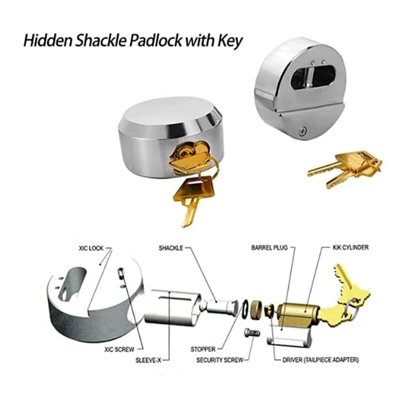 Shackle Padlocks Keyed (2 Pack),Puck Locks,Van Door Lock,Chrome Puck Lock, Reinforced  Shackle Lock