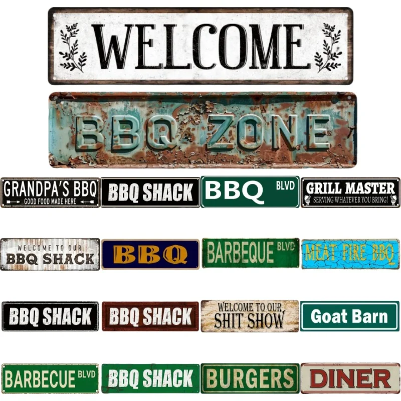 Vintage Metal Tin Sign BBQ ZONE BBQ Shack GRILL MASTER Metal Tin Signs Posters Plate for Home Room Restaurant Bar Cafe Kitchen