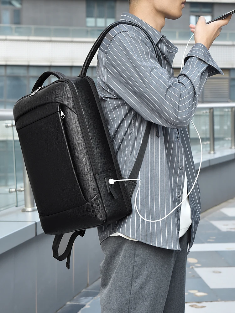 

Top Layer Cowhide Leather Men's Bapa Large Capaci Multi-Functional Cuter Bag Genuine Leather Book Bag Casual Sle