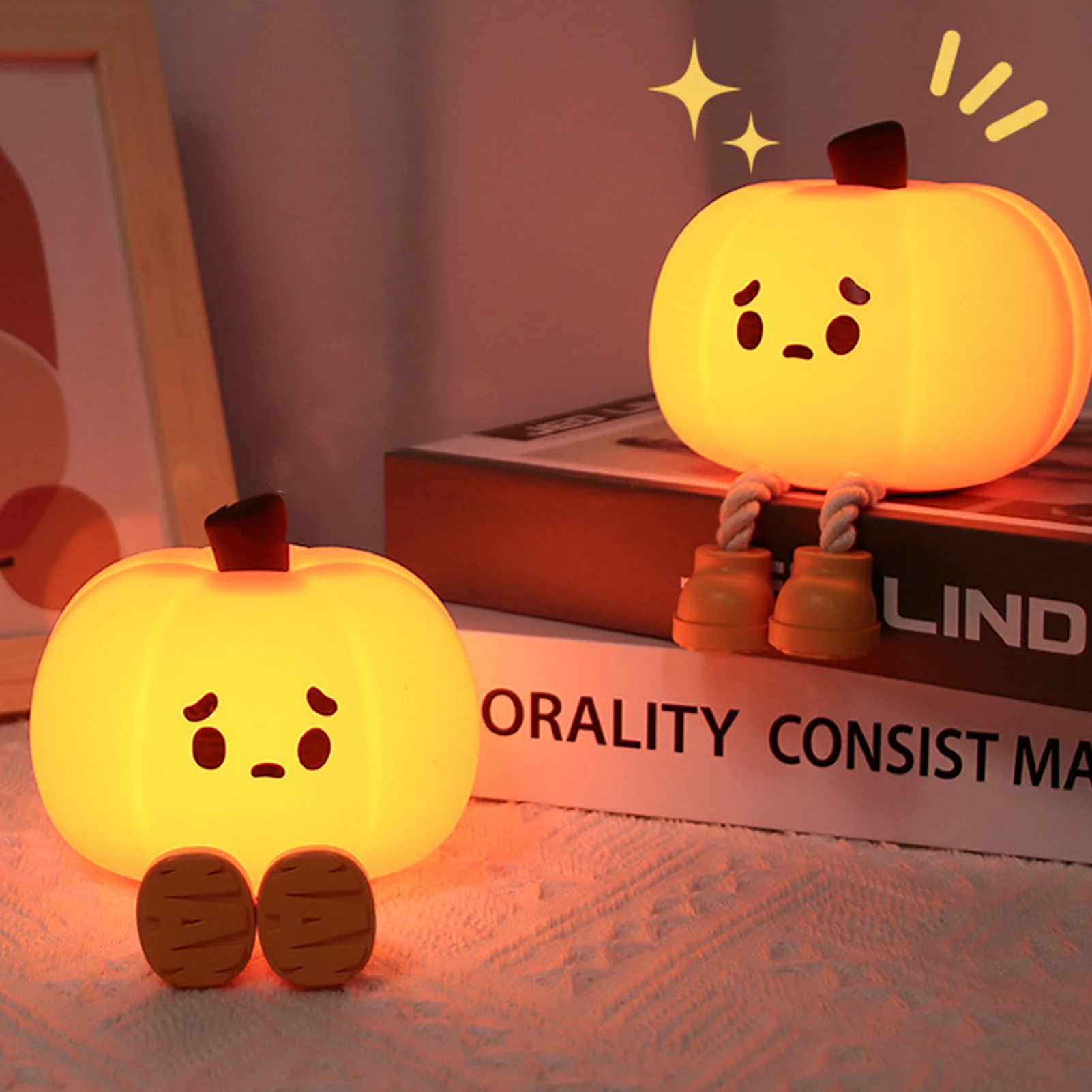 

Nursery Pumpkin Nightlight USB Rechargeable Bedside Touch Sleeping Lamp Holiday Gifts for Kids Girl Boys