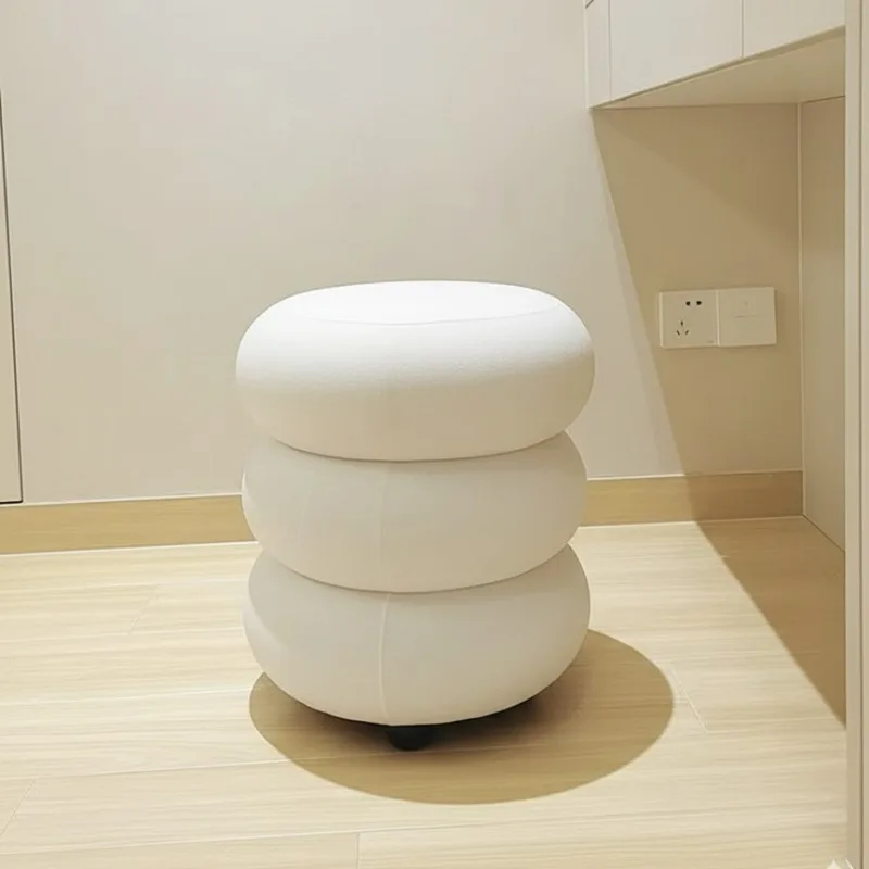 Off-white velvet dressing, small sitting soft stool, small seat, small chair, makeup stool, round stool.