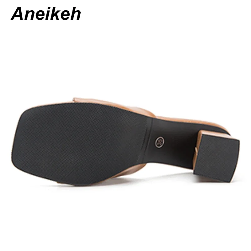 Aneikeh 2024 New Women Slipper Summer Outdoor Sandal Mules Square High Heel Slip On Flip Flop Elegant Women Slides Sandals