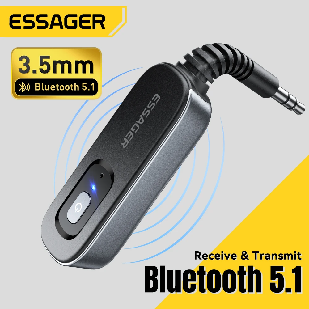 Essager 블루투스 5.1 오디오 리시버 송신기, 마이크 포함, 3.5mm, 3.5 AUX, 스테레오 음악, PC TV, 자동차 스피커용 무선 어댑터 