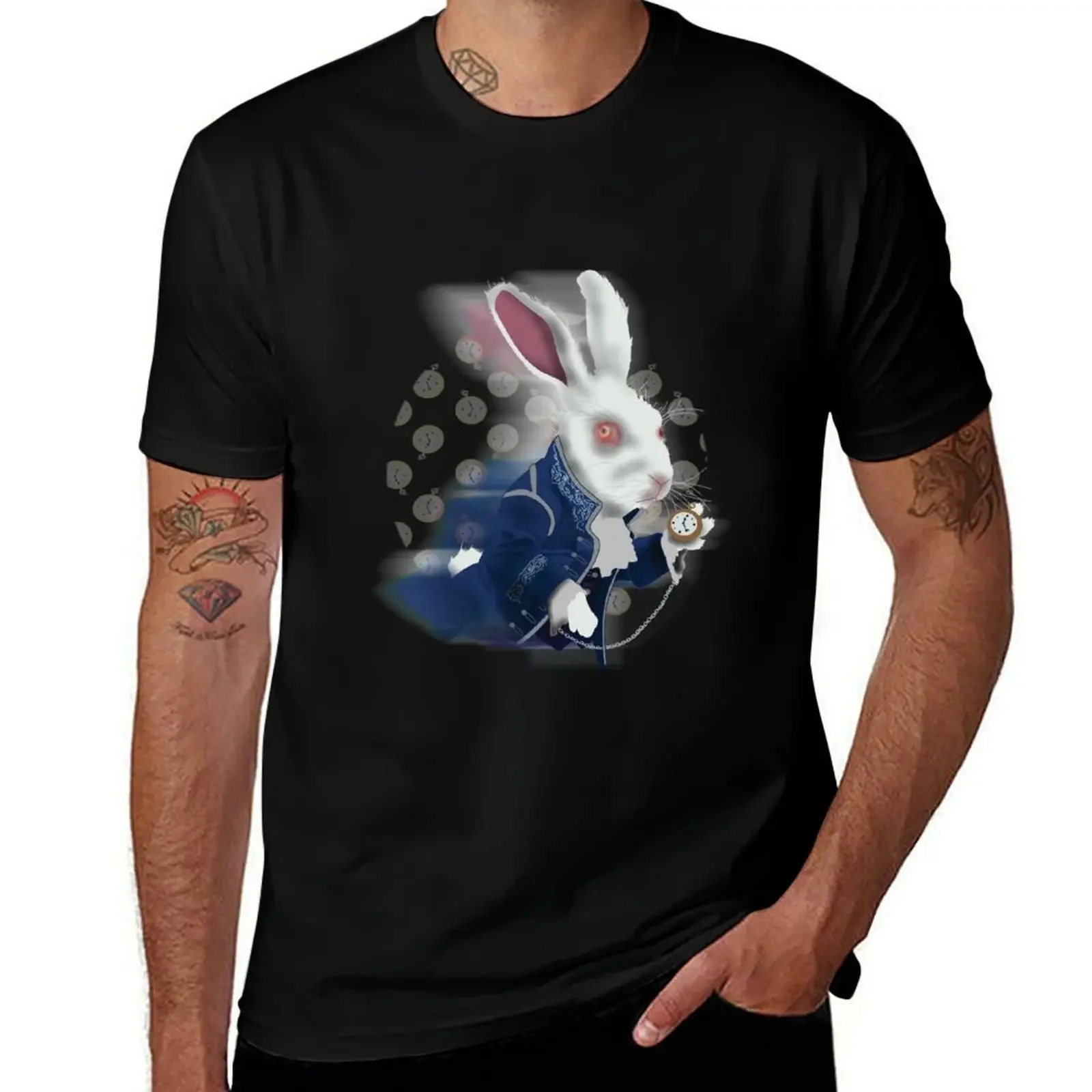 

White Rabbit running late! T-Shirt Louboutins T-shirts oversize topping T-shirts for men cotton