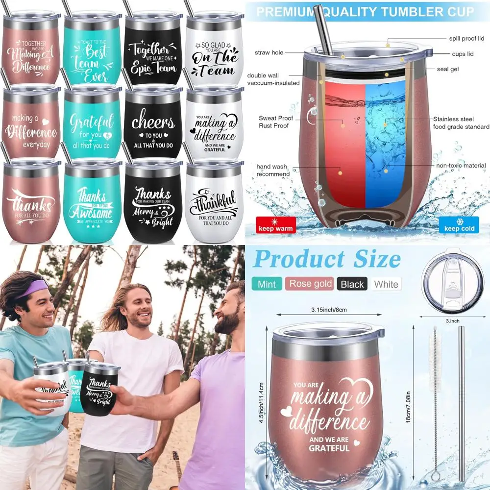 

12 oz Insulated Wine Tumbler - Employee Appreciation Gift for Team, Coworker Thank You Present, Unisex Tumbler for Men and Women