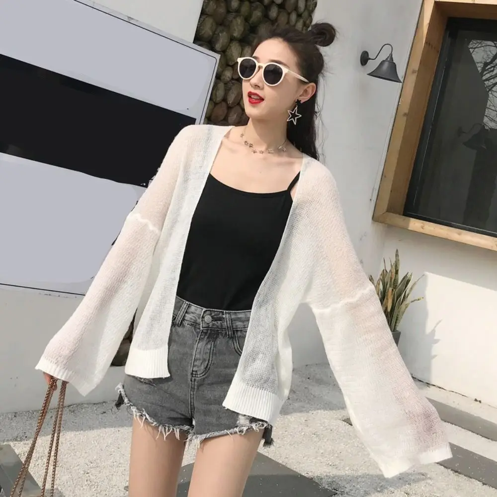 

Fashion See Through Hollow Crochet Cardigan Thin Loose Knitted Crochet Top Beach Wear Long Sleeves Sun Protection Top Streetwear