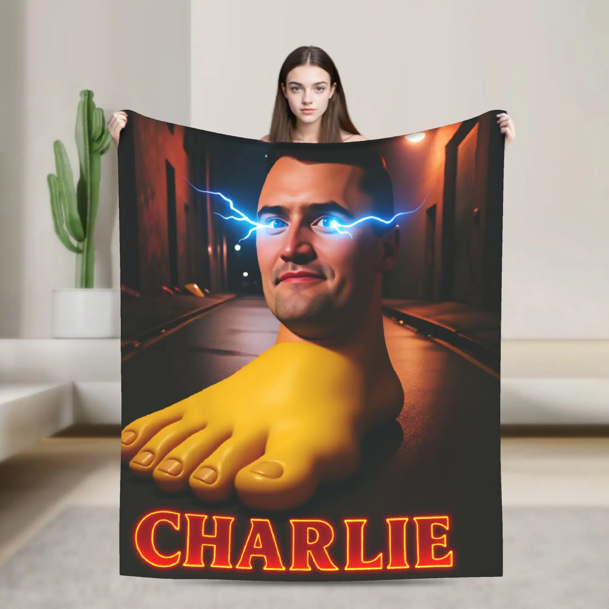 Charlie Kirk Giant Foot Blanket Funny Meme Flannel Novelty Breathable Throw Blankets for Home Restaurant Spring Autumn