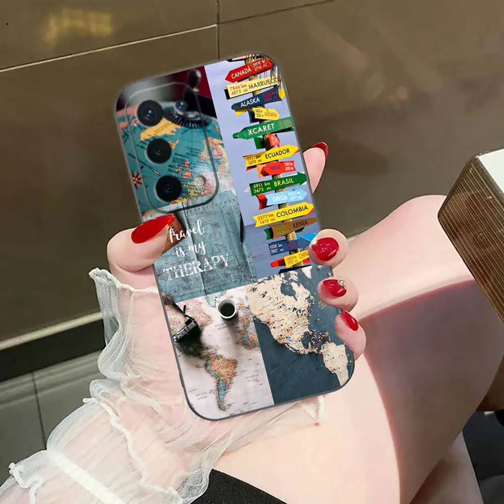 Reise Karte Flugzeug Flugzeug Telefon Fall Für OPPO A15 A16 A17 A31 A38 A54 A55 A57 A58 A60 A71 A73 A74 A76 A78 A92 A93 A94 A98 fall