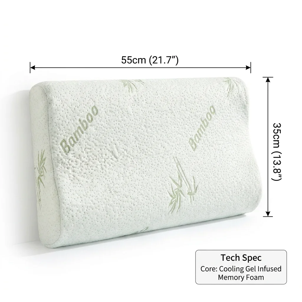 Ergonomic Contour Pillow Cooling Gel Memory Foam Filling Bamboo Polyester Blend Cover Cervical Neck Support Slow Rebound Pillow