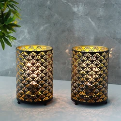2Pcs Black Metal Table Lamp LED Lantern Battery Powered Lights Cordless Lights Indoor Outdoor Party Patio Event Home Decor