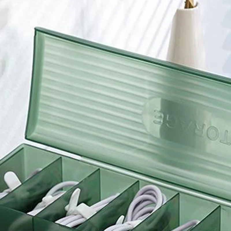 Caja de almacenamiento de Cable de datos transparente, contenedor de almacenamiento de línea de datos de plástico para auriculares de escritorio, almacenamiento de papelería