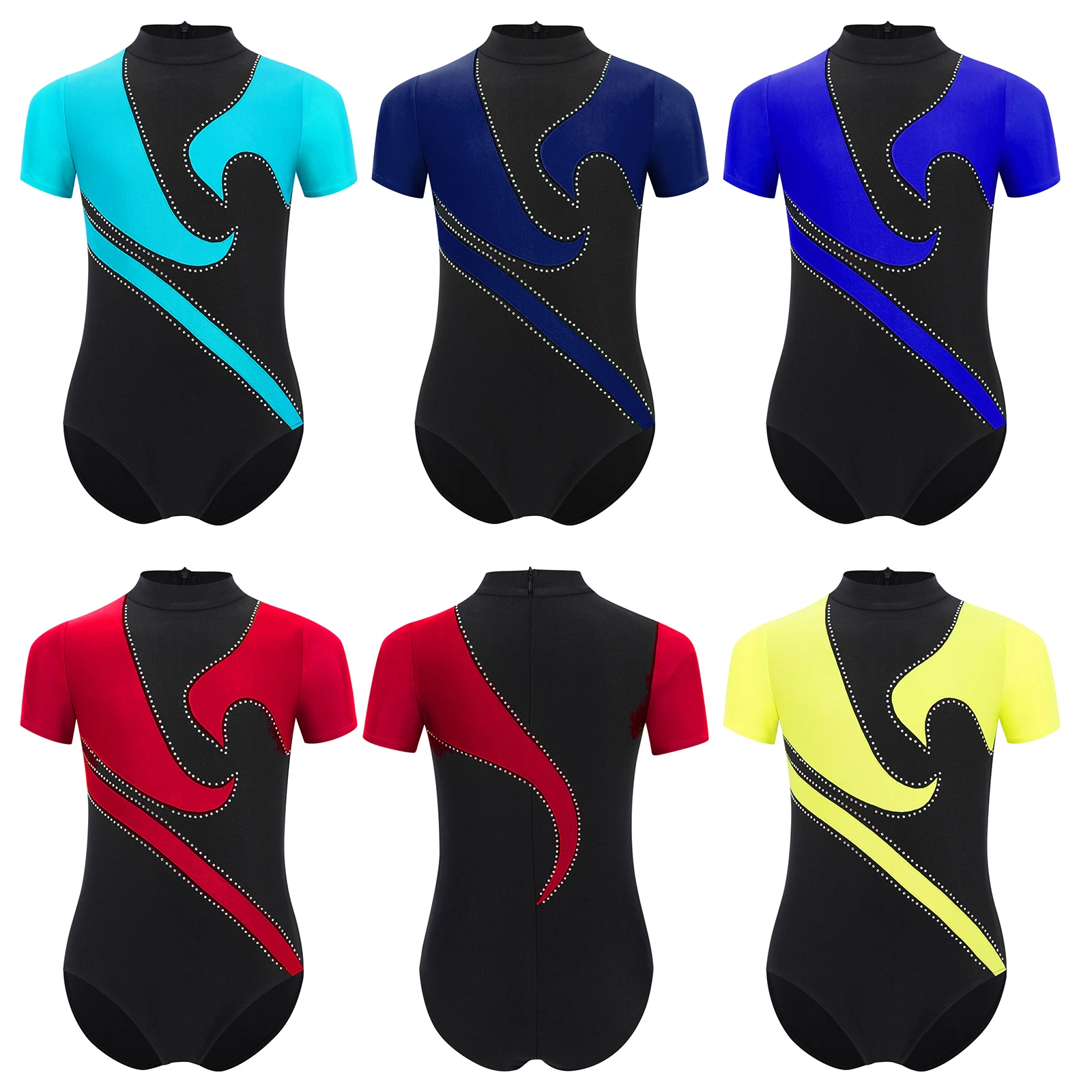 

Kids Ballet Leotard Color Block Body Suits Short Sleeve Boys Yoga Gymnastics Workout Dance Clothes Party Performance Dancewear