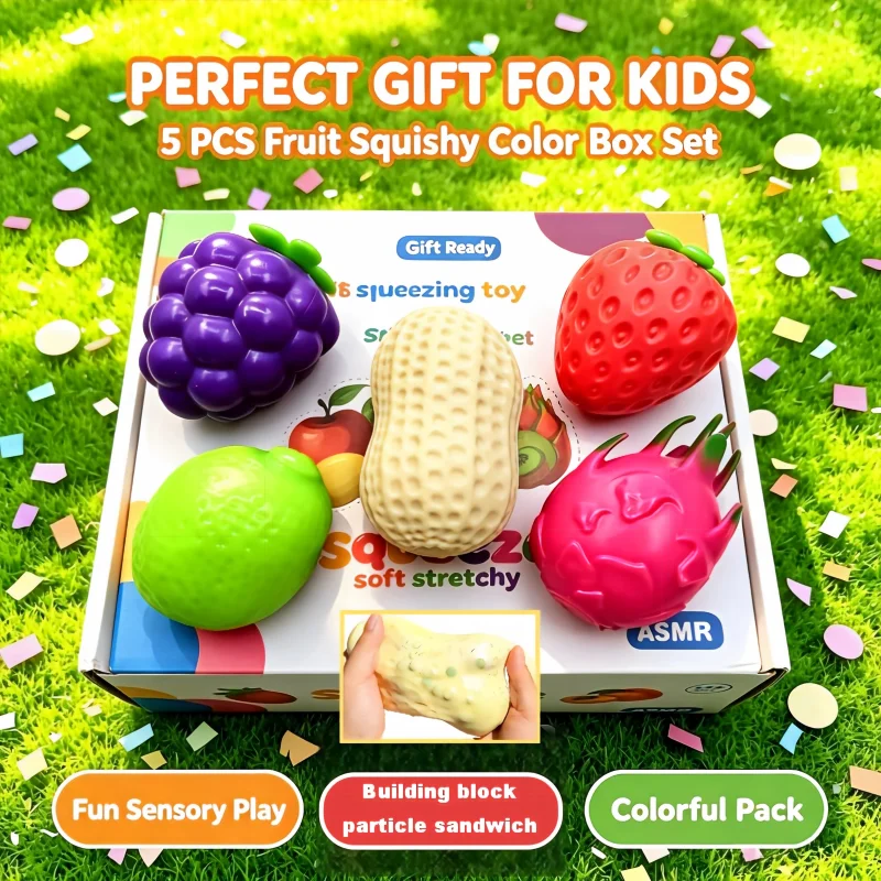 Kids Toys Set - Fruit Squishy Squeeze Toys 5 Pcs