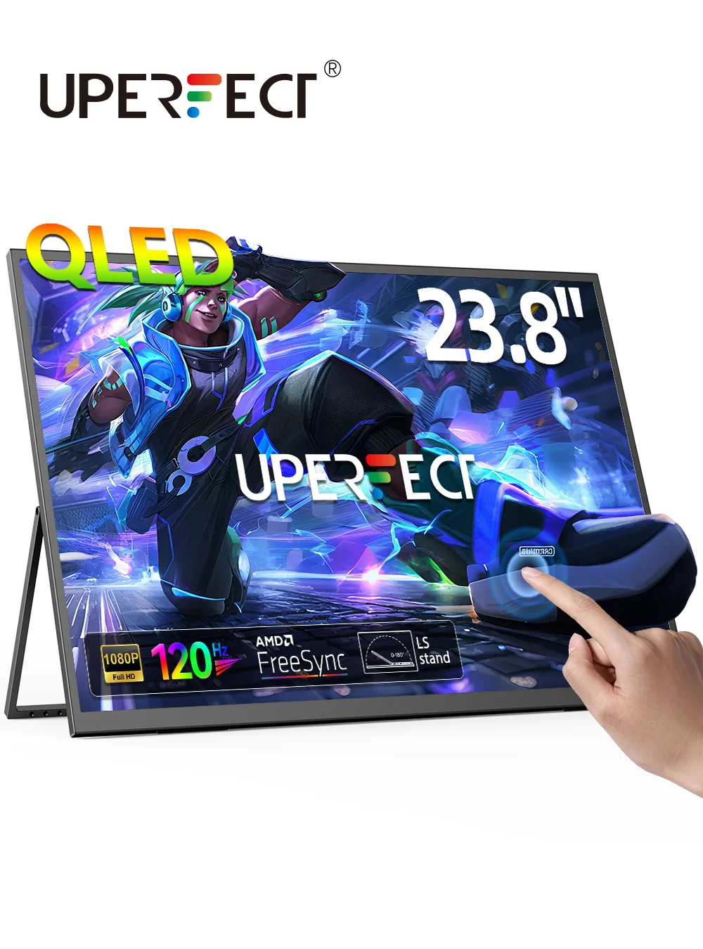 

UPERFECT QLED 23,8 "1080P 120 Гц игровой монитор с сенсорным экраном для XBox PS5 Switch VESA большой экран для ноутбука USB C/HDMI дисплей