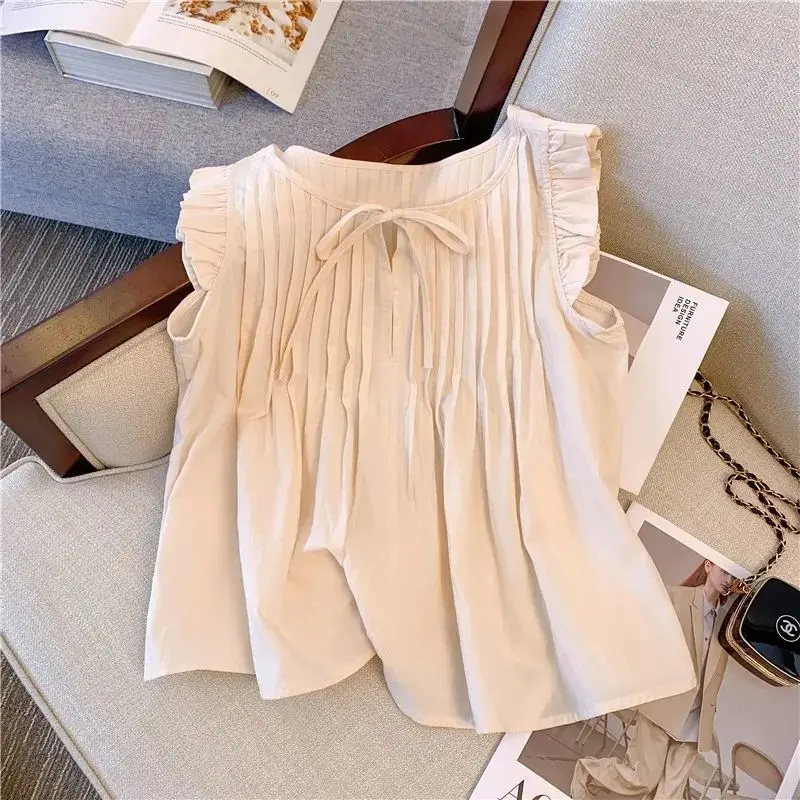 European Flying Sleeves Chiffon Shirt Vest 2024 Summer New French Beautiful Small Shirt Ruffle Edge Sleeveless Top