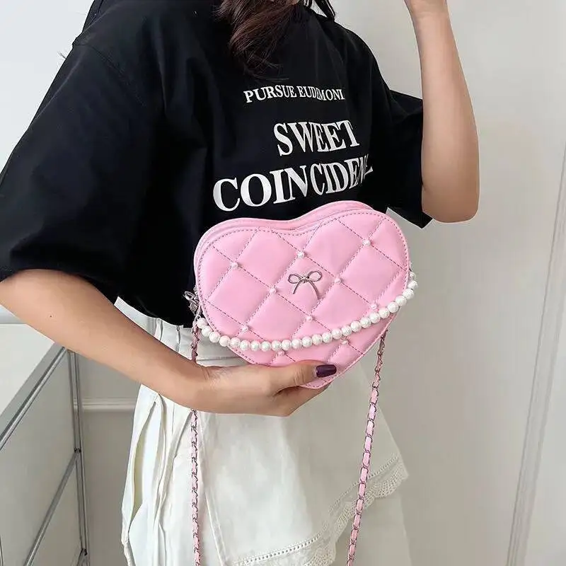 Bloom Sweet Cute Pink Crossbody Bags Women Haruku Heart Round Y2k Messenger Hot Girls Fairycore Aesthetic Mini Bag Purse