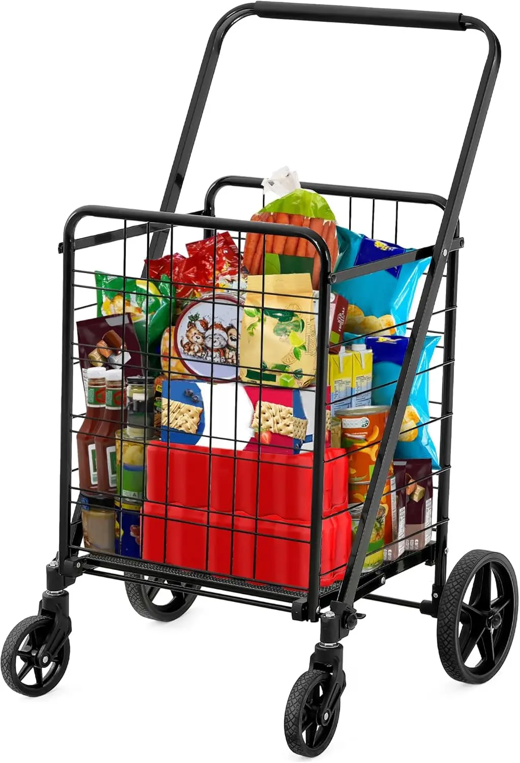 

Foldable Shopping Cart with Wheels, Large Portable Rolling Grocery Cart for Laundry, Luggage, Storage, Seniors, 220 lbs Capacity