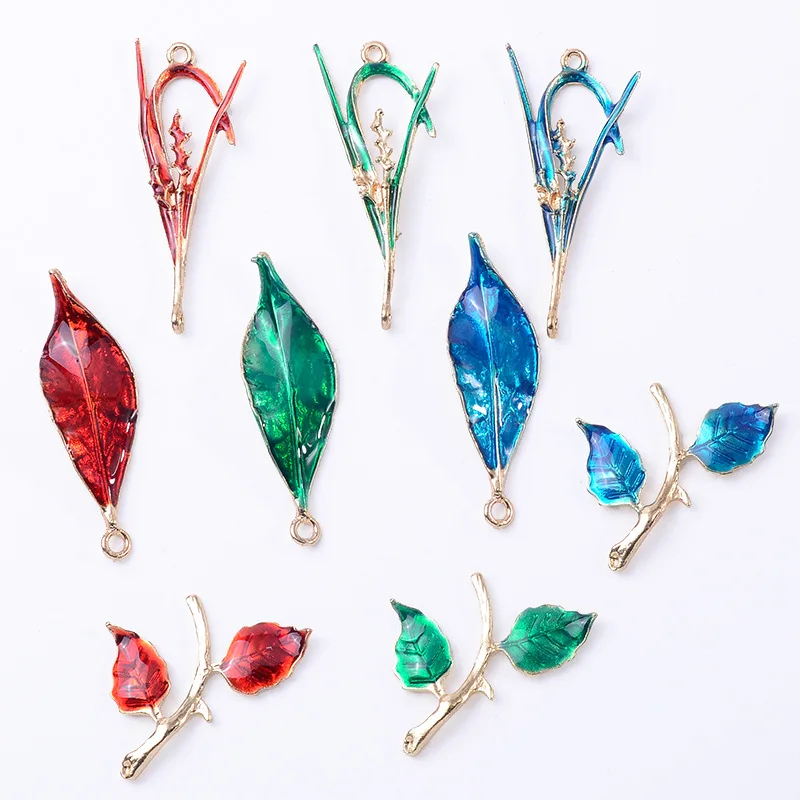 Spot, venta al por mayor, aceite de goteo, ramas y hojas de tres colores, accesorios de aleación DIY, plántulas hechas a mano, orejas de arroz, joyería conectada