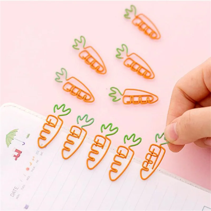 10PCS/LOTS Super Cute Carrot Shaped Paper Clips Creative Cute Cartoon Girl Heart Song Paper Clips Simple Stationery Bookmark