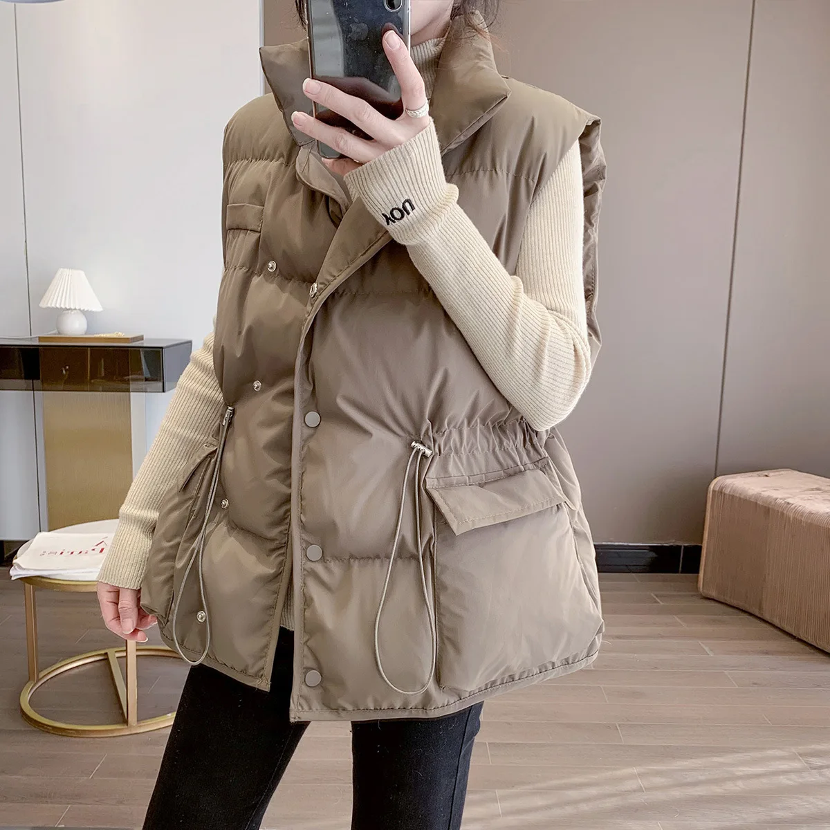 

Women's Short Autumn and Winter Outerwear Waist Down Cotton Vest Jacket