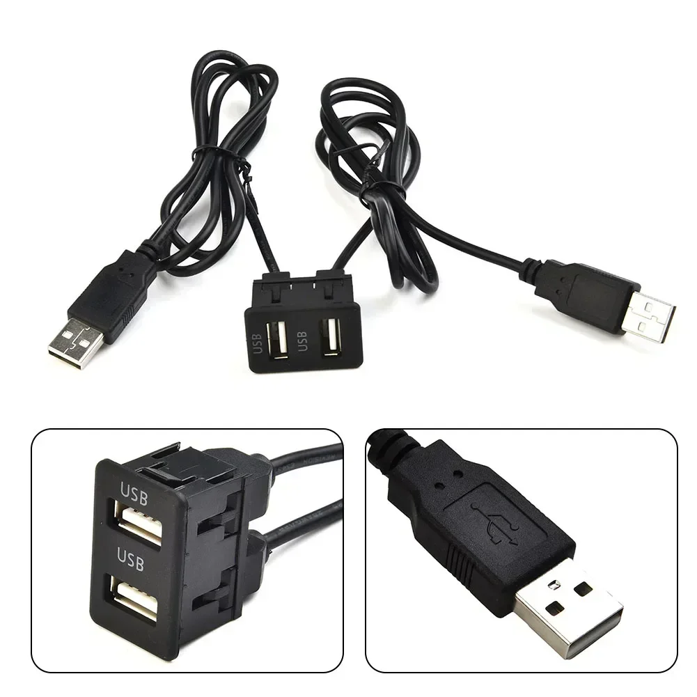 Car Dash Flush USB Port Dual USB Expansion Adapter Cable 100cm Embedded Installation AUX Consumable Parts Replacement