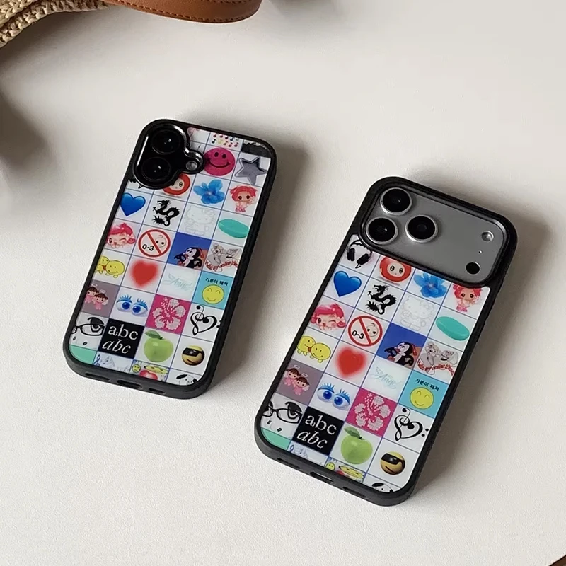 Ins Korean Retro Trendy Creative Pattern Matte Phone Case For iPhone 17 Air 16 E 15 14 13 12 11 Pro XR XS Max 7 8 Plus Y2K Cover