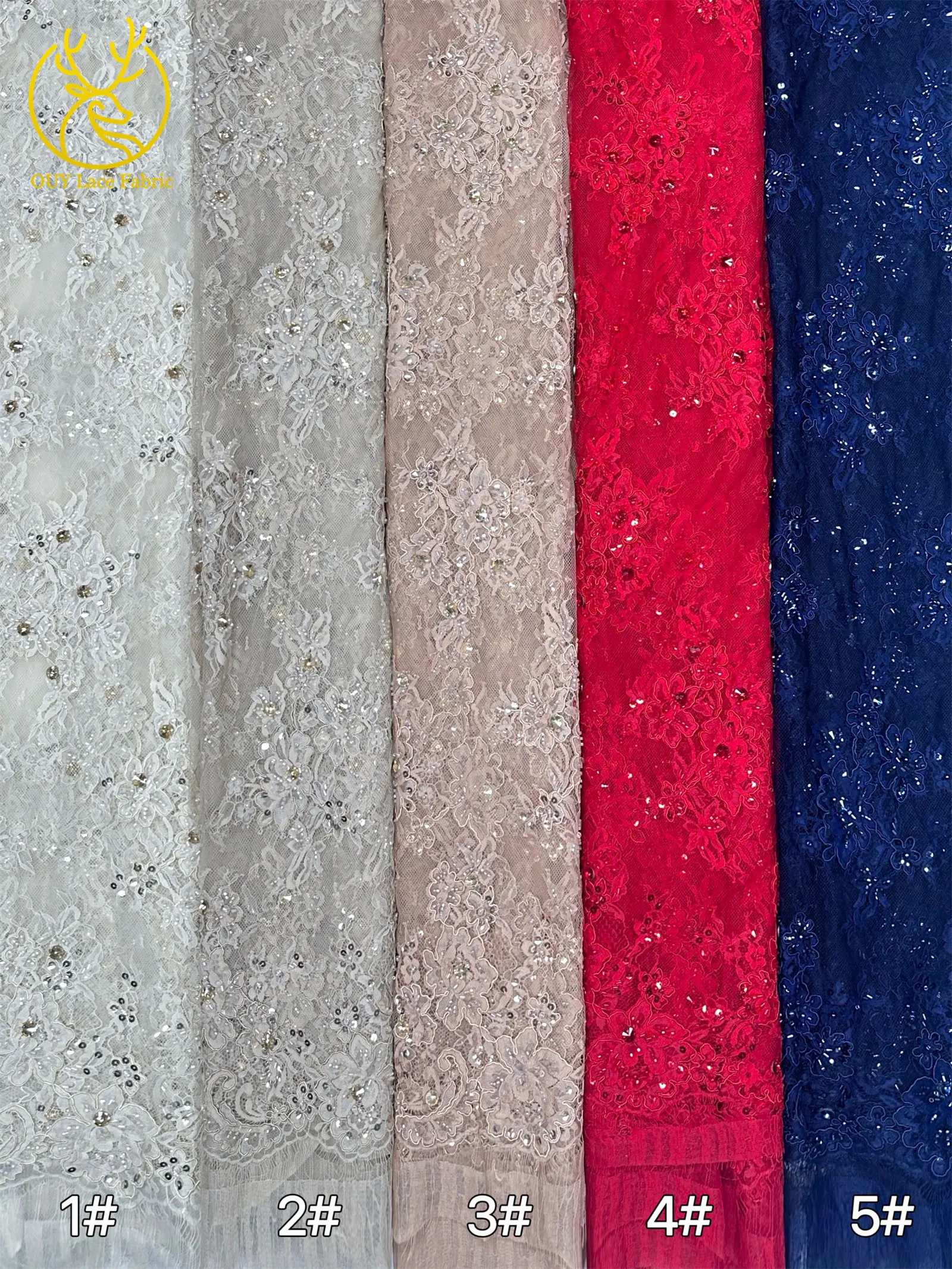 Afrikanische Diamant-Spitzenstickerei mit Pailletten, 3 Meter Marineblauer Französischer Perlen-Tüllstoff für Nigerianische Partykleider – Detail 13