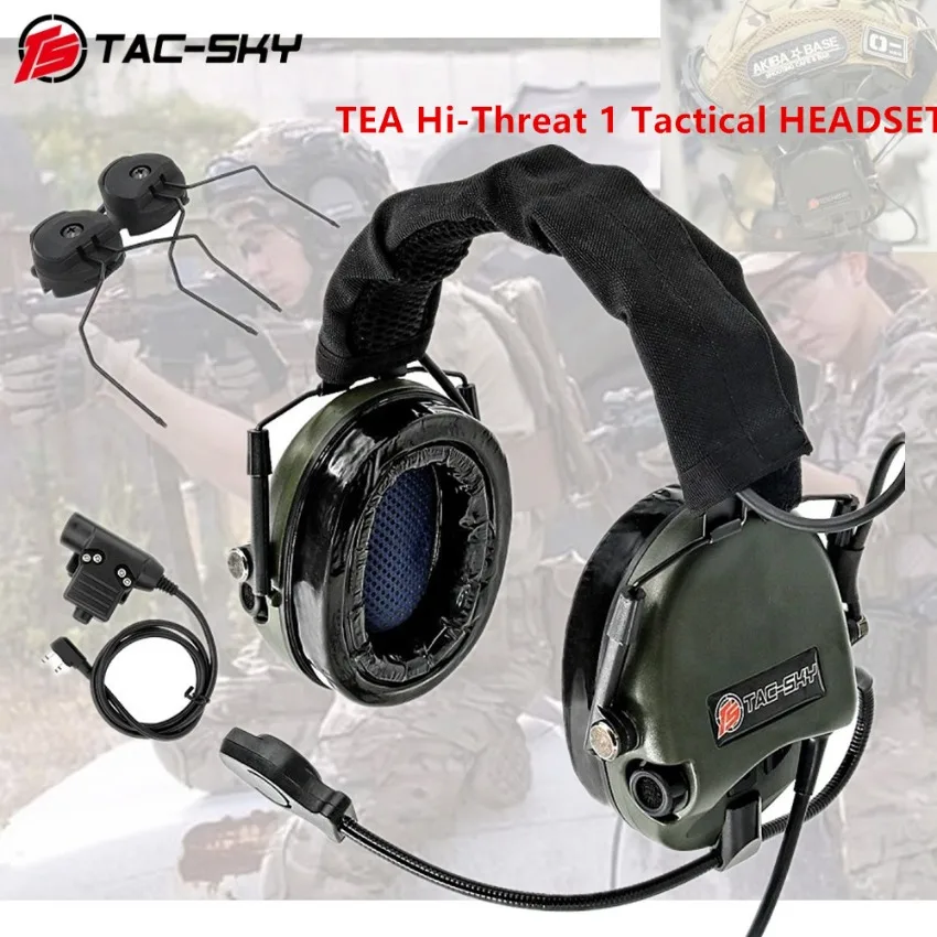 

TS TAC-SKY Military Airsoft Shooting HEADSET TEA Hi-Threat 1 Tactical Headphones Outdoor Hunting Electronic earmuffs-FG