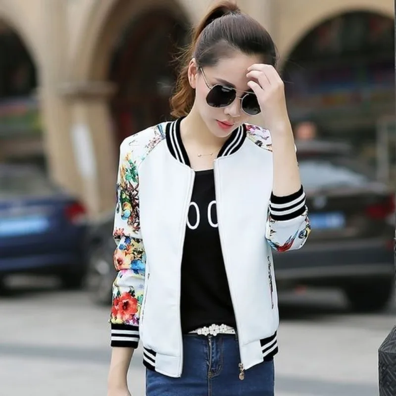 Baseball Aviator Coat Woman Black Short Round Neck Bomber Jacket for Women Patchwork Printing Lined New Products Harajuku Sale