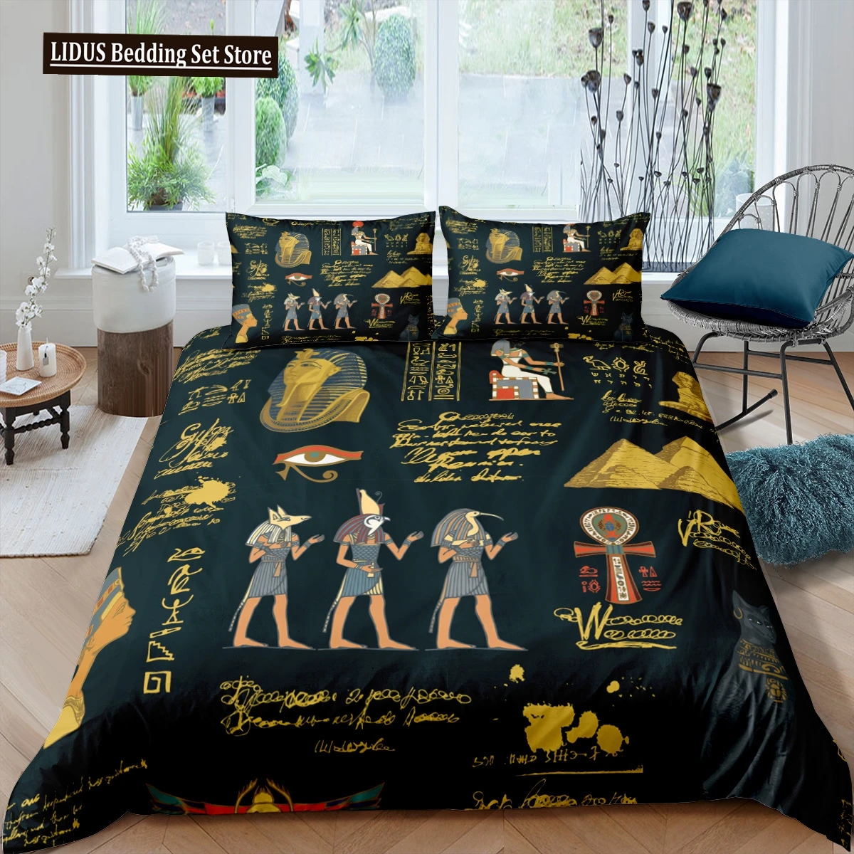 

Egyptian Pyramids Duvet Cover Set Ancient Egypt Tribal Bedding Set Vintage Unique Exotic Style Polyester Comforter Cover For Kid