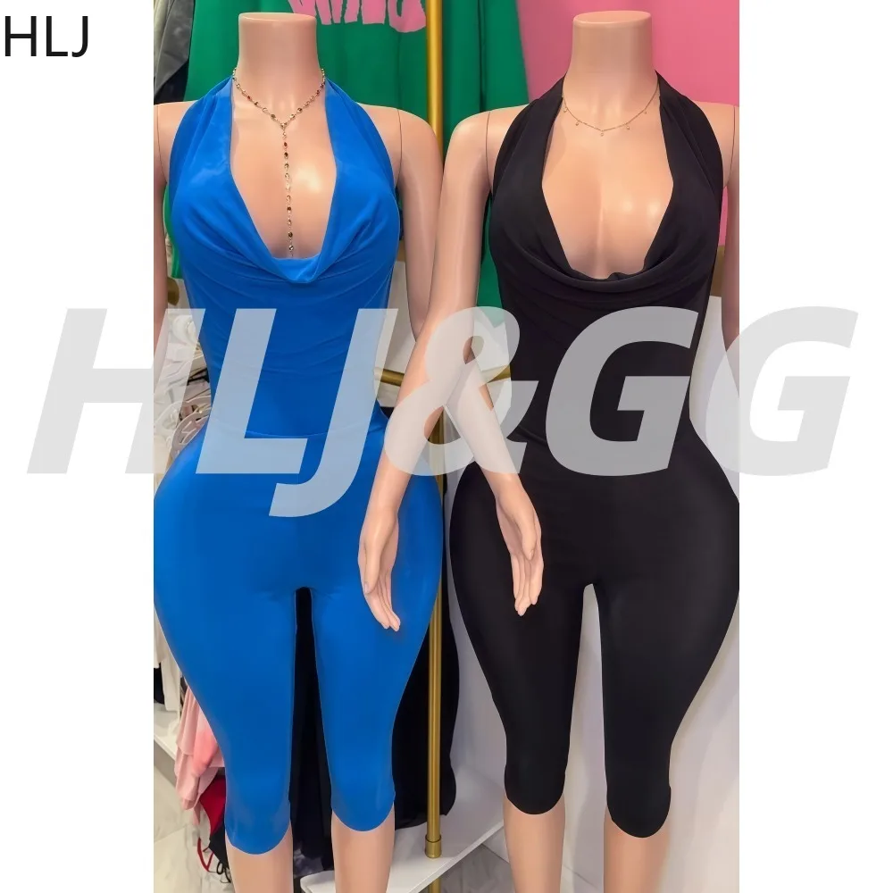 

HLJ, новые зимние сексуальные облегающие комбинезоны, женские комбинезоны с лямкой на шее, глубоким v-образным вырезом, без рукавов и открытой спиной, женские уличные комбинезоны, новинка 2023 г.