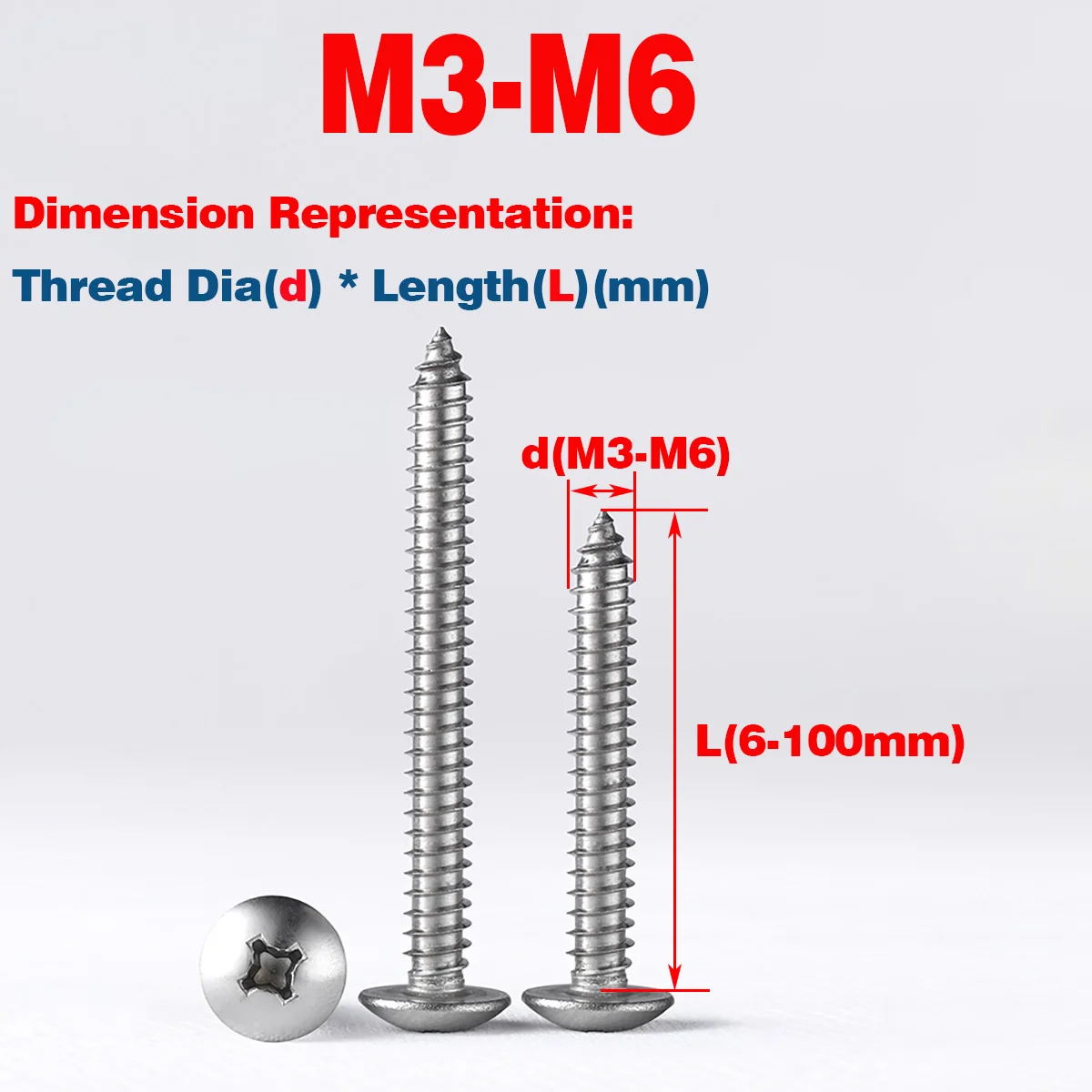 316 Stainless Steel Umbrella Head Mushroom Head Self Tapping Screw Wood Screw/Self Tapping Screw / Phillips Screw M3-M6