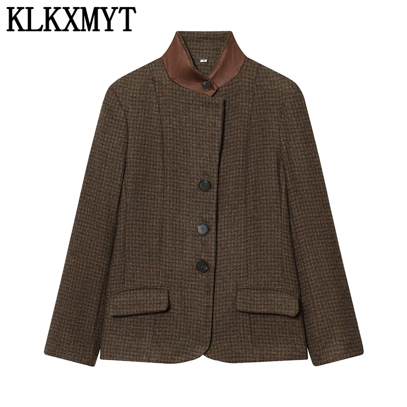 

KLKXMYT 2026 Винтажный женский блейзер из искусственной шерсти, однобортный, повседневный, свободный крой, новая верхняя одежда