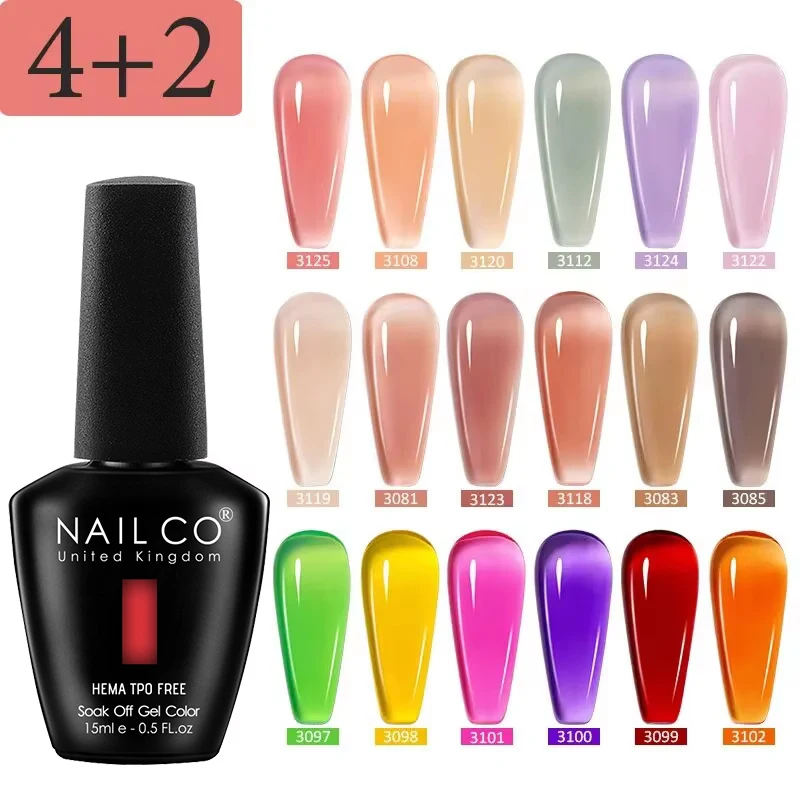 

NAILCO 6pcs Ice Transparent Jelly Nail Gel Polish Set Nude Pink Crystal Color Semi Permanent Hybrid Varnish Soak Off Nails