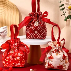 1PC Red Printed Wedding Candy Bag Wedding Party Jewelry Cookies Gift Bags with Pearl String Candy Drawstring Pouches Storage Bag
