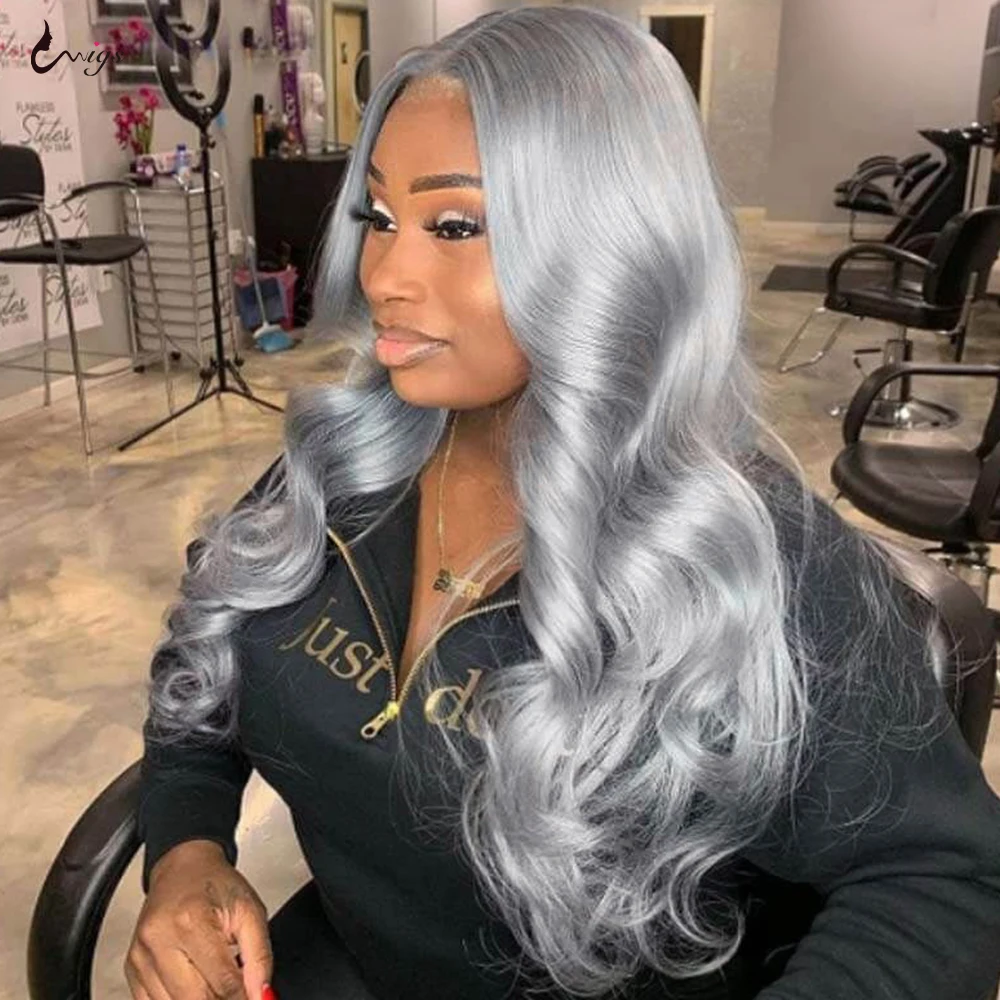 Silver Grey Body Wave Lace Front Wig 13x4 Lace Frontal Human Hair Wigs Transparent Brazilian Colored Wigs For Women Hair