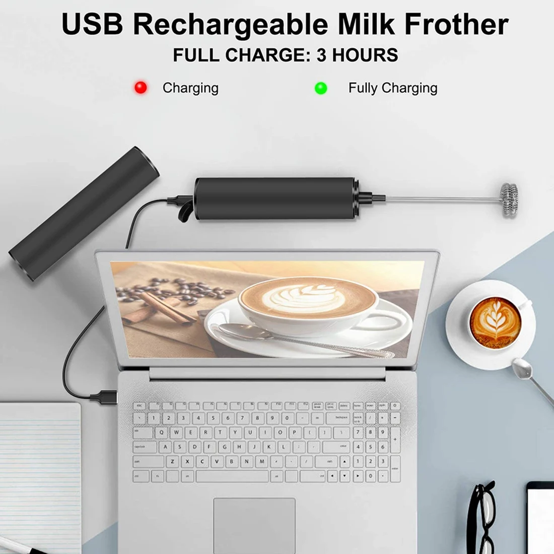 Electric Milk Frother Wireless Blender USB Mini Coffee Maker Whisk Mixer Handheld Frothers for Coffee Cappuccino Cream