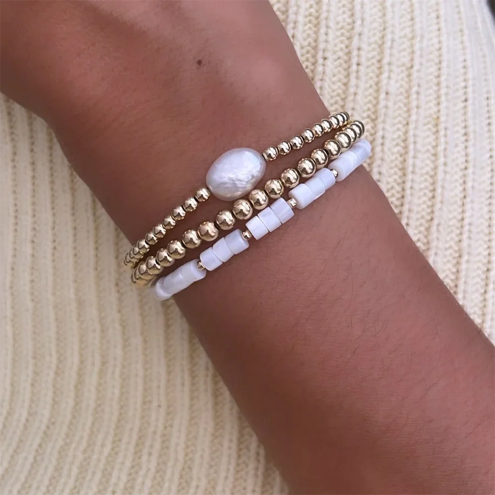 

Vlen Stackable 18 K Gold Plated Beads Bracelets Natural Stone Bracelet Vintage Jewellery Women Accesorios Pulseras Mujer